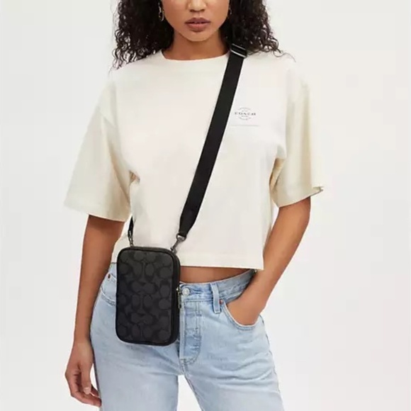 Coach CO912 Aden Crossbody Bag In Signature Canvas Charcoal Black NEW - Picture 1 of 6